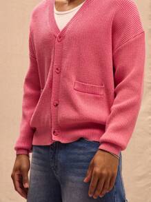 Musero 超大号轻质纽扣喷绘细节 V 领开衫，春季复活节 - 玫紅色 - 查看 5