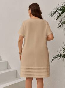 EMERY ROSE Vestido casual de vacaciones de manga corta y unicolor talla grande, conjunto de verano para mujer/Verano, ropa de mujer para vacaciones tropicales