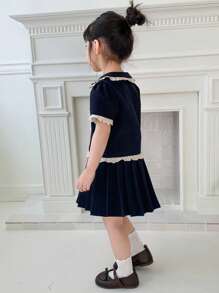 DAZY 2pcs/Set Kid Girl Casual Outfit, Fall - Navy Blue - View 5