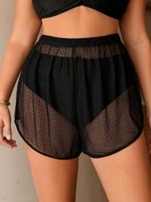Swim Lushoire Set di top trasparente e pantaloncini in colore unito con vita regolabile adatto all'estate e alla spiaggia, in taglie comode