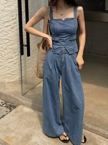 DAZY Women Denim Tank Top And Pants Set - Medium Wash - View 5