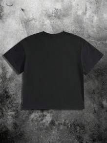 Tween Boys Casual Versatil Confortabil Imprimat Gât rotund cu mânecă scurtă Pulover Tricou din tricot, potrivit pentru navetă, școală, agrement, călătorii, sport, primăvară/vară