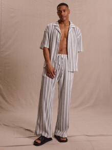 Musero Pinstripe Tailored Button Through Short Sleeve Shirt Co Ord Top Only Spring Summer Vacation Easter Streetstyle