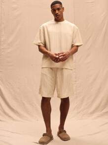 Musero Drawstring Textured Shorts Summer Street Style Holiday Vacation Casual - Apricot - View 1