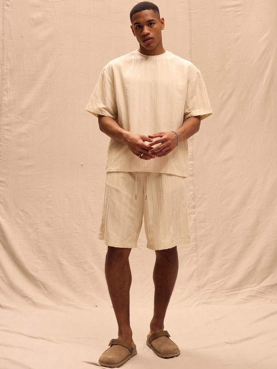 Musero Drawstring Textured Shorts Summer Street Style Holiday Vacation Casual - Apricot - View 1