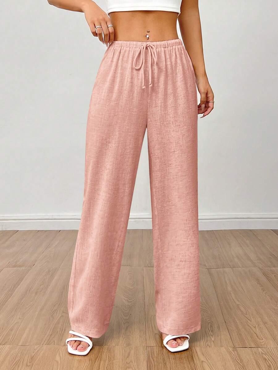 SHEIN PETITE 女式亚麻高腰夏季宽松裤