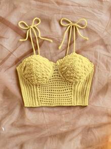 Soleia 女式纯色简约休闲吊带针织上衣，适合秋冬季女士日常穿着海滩度假春夏 - 黃色 - 查看 4