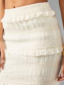 MISSGUIDED Tiered Ruffle Detail Halter Neck Bandeau Top And Maxi Skirt Two Piece Co Ord Set - Apricot - View 4