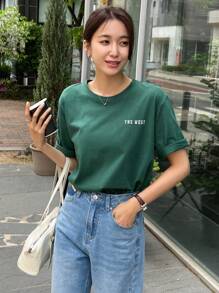 DAZY Camiseta con gráfico de letra, estilo oversized