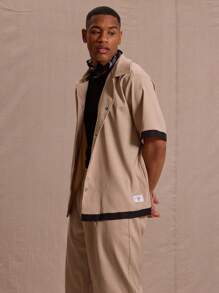 Musero Pinstripe Contrast Trim Button Down Short Sleeve Shirt Only Spring Summer Vacation Easter Streetstyle - Multicolor - View 2