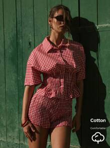 MUSERA Mid Rise Smocked Gingham Shorts Only Summer Cute Vacation 90's Y2k Al Fresco Festival Rave Fall Autumn Winter Fall Winter