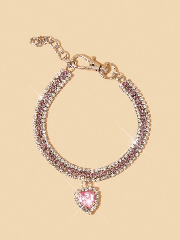 PETSIN Sparkly Crystal Heart Shaped Cat Collar - Adjustable, Soft Velvet Breakaway Small Cat & Dog Necklace, Suitable For Party Dress Up, Perfect For Room Decor