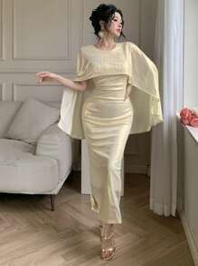 DAZY Summer New Elegant 2 In 1 Midi Dress For Women - Beige - View 7