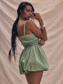 MUSERA 吊带褶皱连体编织连体裤夏季度假装可爱波西米亚风夏季度假沙滩装婚礼宾客冬季晚宴优雅春季 - 綠色 - 查看 4