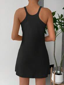 SHEIN EZwear 女式纯色吊带背心迷你连衣裙（配短裤） - 黑色 - 查看 2