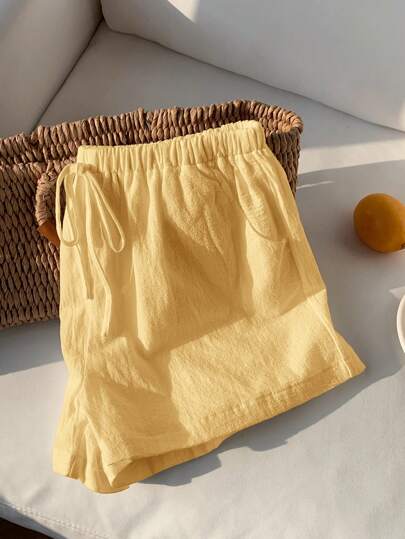 Comfortcana 纯色前结休闲斜口袋佛罗里达短裤