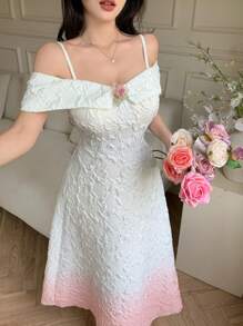 Modelyn Vestido largo midi sin mangas con hombros descubiertos y efecto ombre, moda para el verano - Rosa - Ver 7