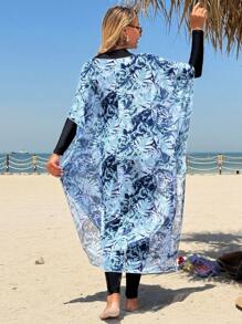 Swim Mulvari Spring Women's Floral Print Long Sleeve Beach Cover Up Dress With High Slit, Lightweight, Suitable For Spring And Summer - Multicolor - View 2