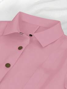SHEIN Privé 休闲纯色短袖修身衬衫，夏季粉色上衣 - 粉色 - 查看 6