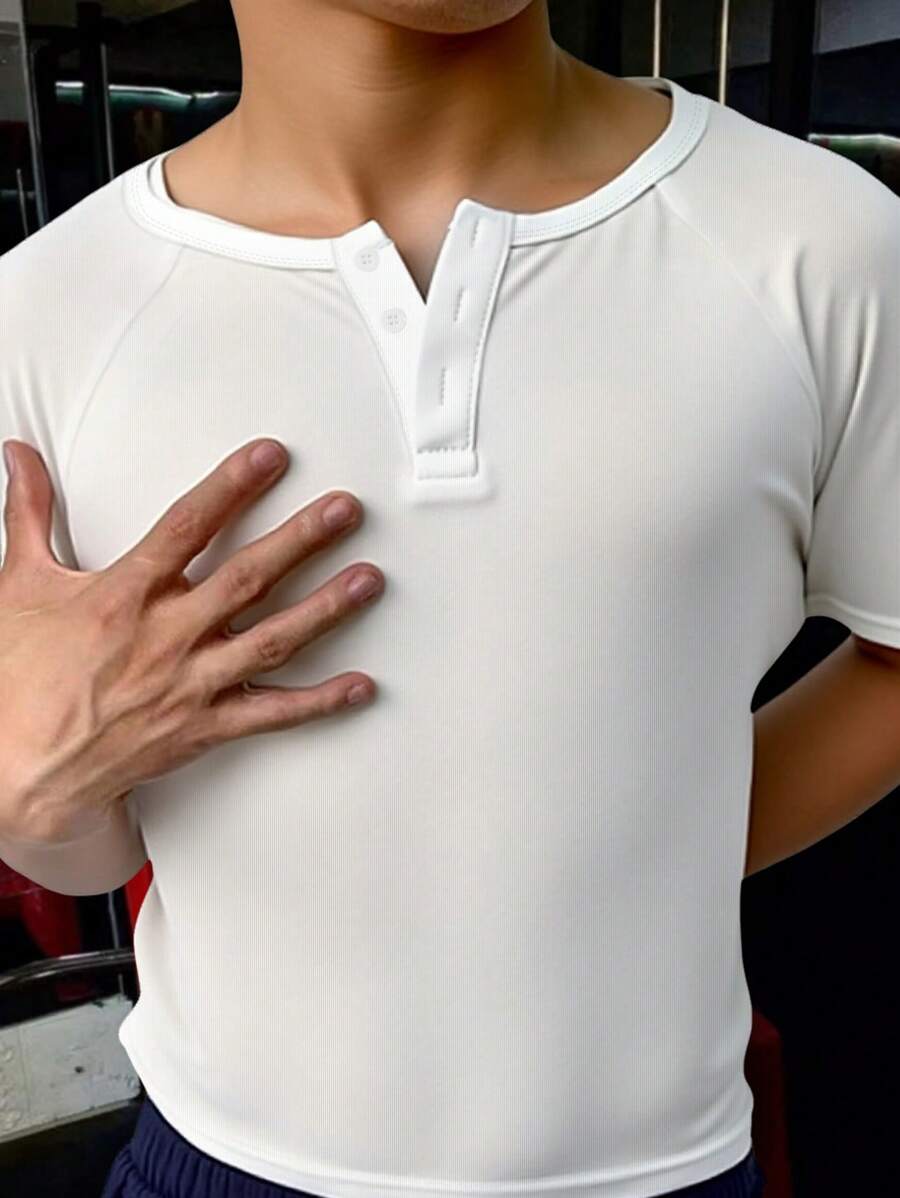 SHEIN Manfinity Dauomo 男士纯色短袖圆领T恤，夏季时尚 - 白色 - 查看 1