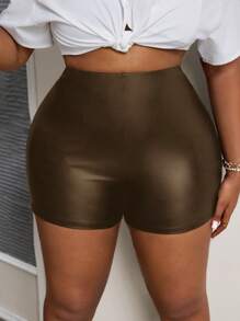 SHEIN Tall CURVE Short apretado negro de estilo callejero de PU para mujeres de talla grande