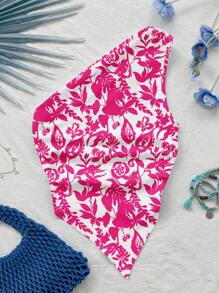 Soleia Women's Pink Floral Print Sleeveless Casual Top With Asymmetrical Neckline And Hem - Pink - View 3