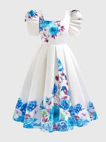 WESTFADE Young Abito elegante con stampa floreale aderente e tessuto, maniche corte, vestito da cerimonia per tè o eventi, adatto alle adolescenti