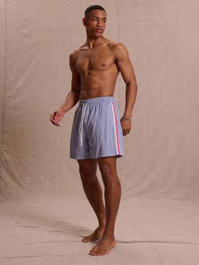 Musero Elasticated Contrast Side Stripe Swim Shorts Summer Street Style Holiday Vacation Casual Swim Beach