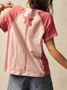 Bohemela 女式夏季波西米亚风格宽松针织纯色圆领短袖T恤，带数字刺绣