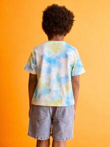 SHEIN Kaos Anak Laki-Laki Motif Tie-Dye Lengan Pendek Kerah Bulat, Cocok untuk Musim Panas - MultiWarna - View 2