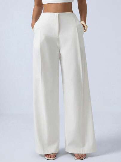 Aveloria Modichic Pantalones holgados de estilo elegante para oficina, con cintura elástica y tela texturizada, pantalones extra largos para mujeres