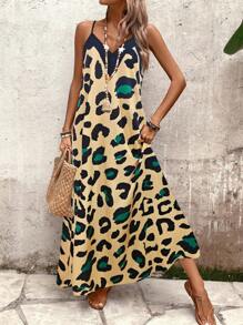 EMERY ROSE Women's Leopard Print Spaghetti Strap Casual Dress, Fashionable For Summer - Multicolor - View 6