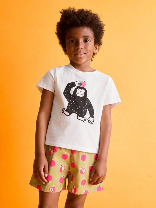 THE HAPPY LOOK 2 buc. Seturi de tricou cu imprimeu Gorilla și pantaloni scurți cu imprimeu pentru copii mici