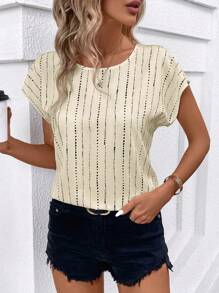 SHEIN Clasi Blusa casual da donna a maniche a pipistrello con scollo tondo e righe
