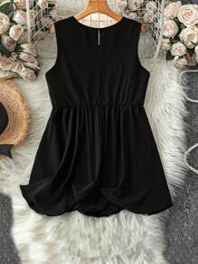 SHEIN LUNE Top sin mangas informal de mujer de talla grande con cuello redondo, de tejido de punto y tejido con bordado, adecuado para el verano, uso diario y vacaciones