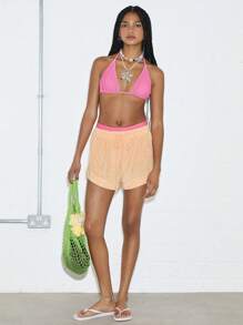 COUREZ 毛巾迷你短裤度假装沙滩装夏季/Y2K/休闲复古 - 黃色 - 查看 2