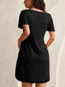 MaterniWear Maternity Plain Crew Neck Short Sleeve Casual Work/Office Dress - Black - View 3