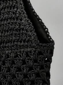 Ontre Women's Vacation Solid Color Bohemian Straw Hollow Out Shoulder Bag - Black - View 4