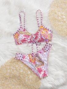 Swim Vcay Women's Random Floral Print Vacation/Beach Bikini Swimsuit Sets