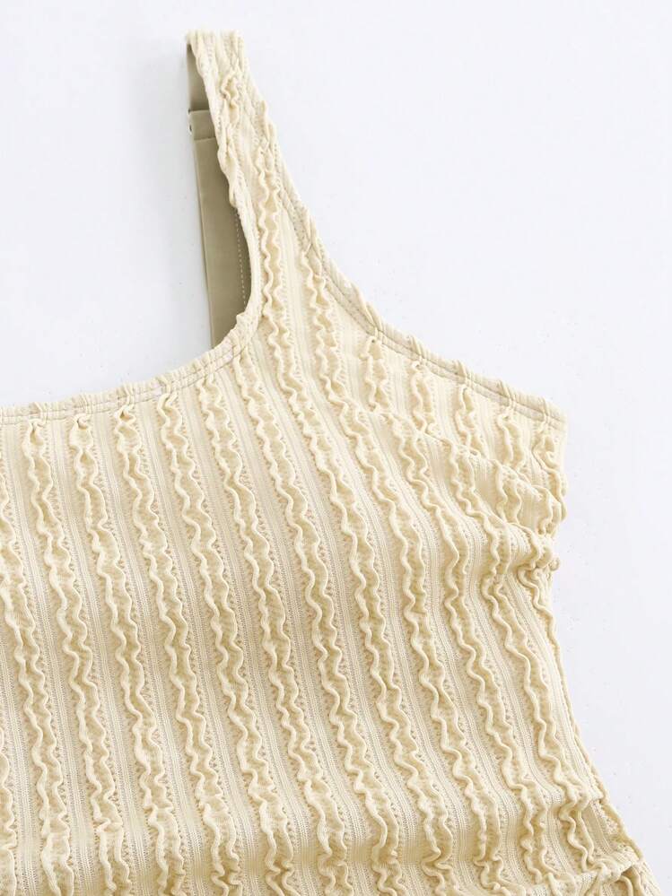 Swim Oasis 大码女式米色特殊材质吊带背心细肩带连体裙罩衫优雅简约夏季泳衣 - 米色 - 查看 8