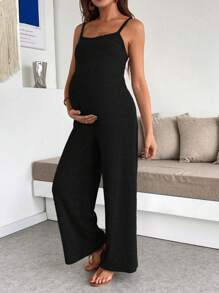 SHEIN Maternity Casual Solid Color Sleeveless Jumpsuit, Summer