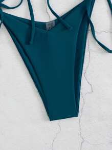 SHEIN Swim 纯色比基尼泳装，无肩带 - 水鴨藍 - 查看 5