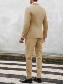 Manfinity Mode Men's Solid Color Long Sleeve Jacket And Pants Suit Set - Mustard Yellow - View 2