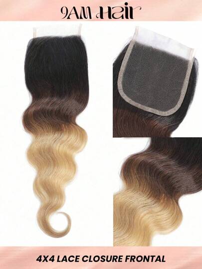 1pc Highlight 4 X 4 Body Wave Lace Closure 1B/4/27 Color 150 Density Virgin Remy Human Hair Closure With Baby Hair Pre Plucked  Ombre Color