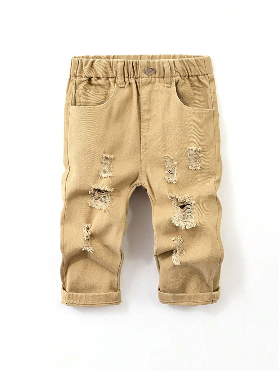 SHEIN Baby Boy Black Distressed Loose Denim Jeans - Apricot - View 1