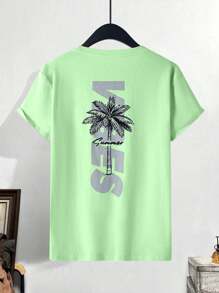 Manfinity Chillmode Men's Casual Holiday Coconut Tree & Letter Print T-Shirt, Graphic Tee Summer, Husband  And Boyfriend Gifts For Friends - Mint Green - View 3