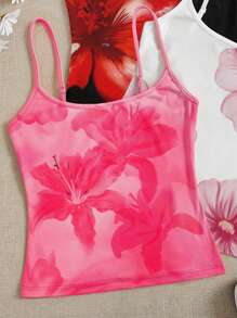 SHEIN EZwear 女士夏季优雅花卉印花吊带背心 - 彩色 - 查看 4