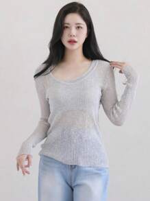 DAZY 1 set Femme Débardeur col rond couleur unie et pull léger, Printemps/Été, Automne Vêtements Femme - Gris - Voir 5