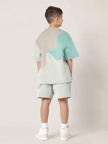 SUMWON Sommer Athletisch Farbblock Sweatshirt und Shorts Set Zweiteiler Outfit Lässig Sportbekleidung Matching Set für Jungen Tweens Jugendliche Schule Streetwear