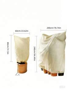 1pc Heavy-Duty Plant Frost Blanket With Zipper & Drawstring - 4.5oz Non-Woven Polypropylene Freeze Protection Cover For Trees & Shrubs -6°C Cold Wind Pest Animal Defense Reusable Beige Frost Cloth For Potted Plants, Fruit Trees, Garden Beds